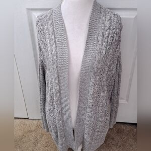 Open Front Heather Grey Cable Knit Cardigan   Size M
